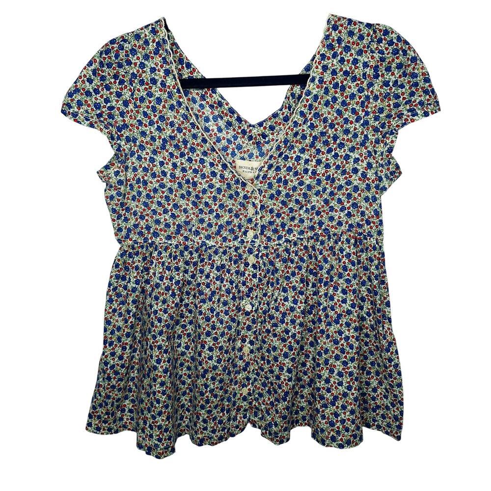 Ralph Lauren Denim & Supply Babydoll Top Small Ditsy Floral Boho Cotton Cottage